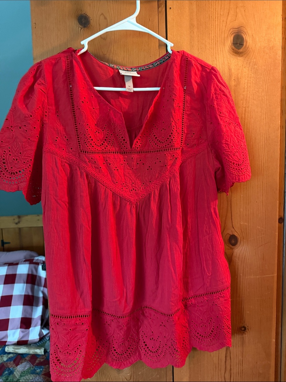 Knox Rose Red Eyelet V-Neck Tunic